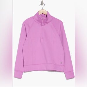 APANA Stellar Scuba Knit 1/4 Zip Pullover in First Bloom Pink